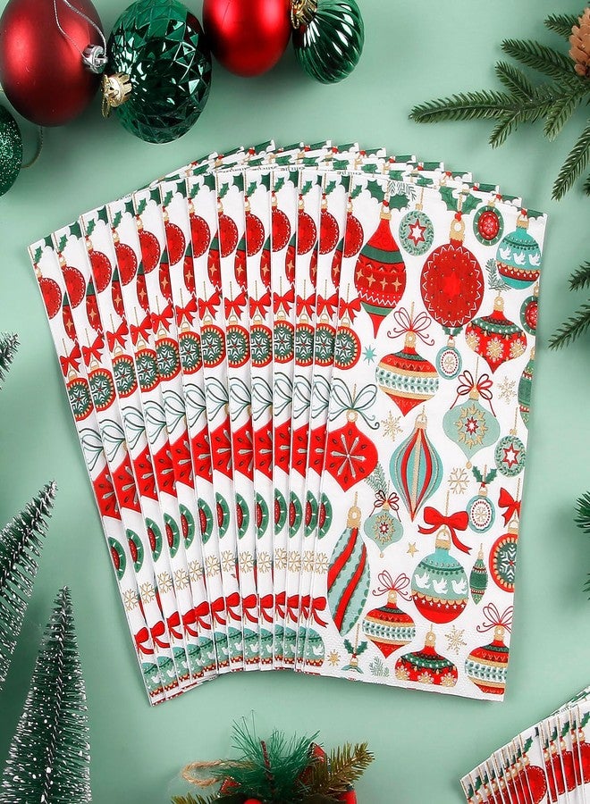 Quera 50 Pack Christmas Paper Napkins Guest Hand Towels Disposable Vintage Lamp Ball Pine Branch Paper Napkins Winter Dinner Hand Napkin for Christmas Winter Holiday Party Supplies, 4.3 x 7.8 Inch - Image 3